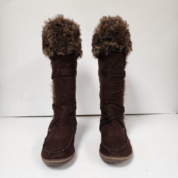American Eagle Outfitters Brown Faux Fur Suede Boots Size 9 - Picture 3 of 11